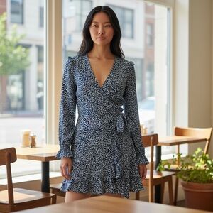 Michael‎ Kors Blue and White Patterned Dress 100% Silk XXS